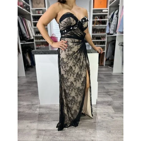 Faviana Black Lace Strapless Elegant Formal Gown $398 - Picture 10 of 11